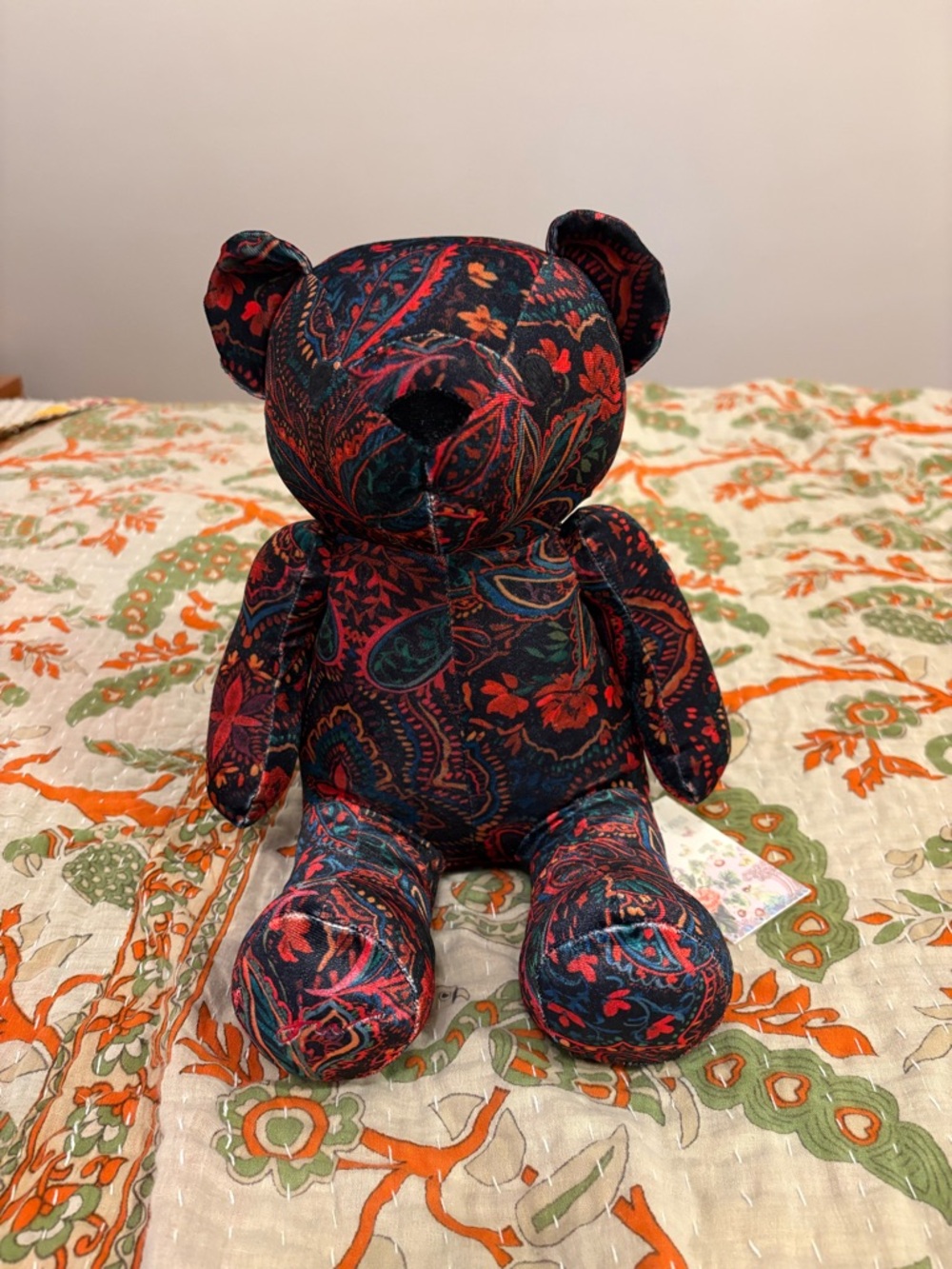 Johnny Was Paisley Plush Bear - Black, Red, Green Accents 12” Tall